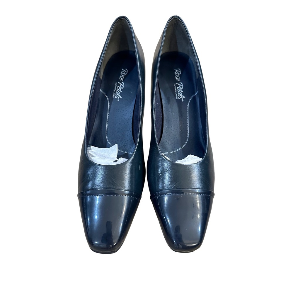 Rose Petals by Walking Cradles Navy Leather‎ Cap Toe Heels Women Size 10 Narrow - Picture 6 of 14